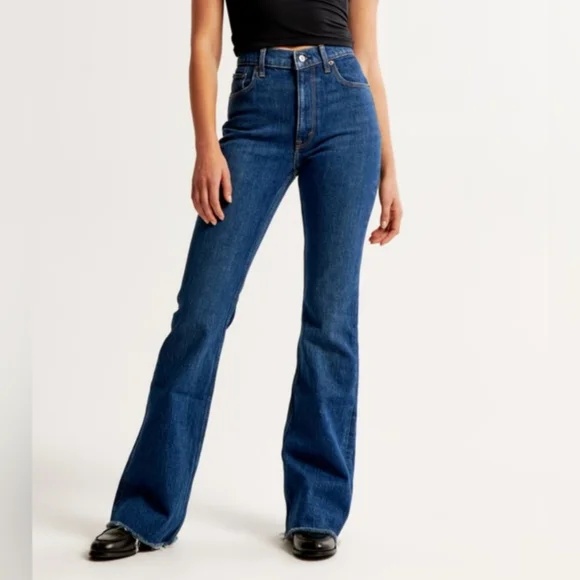 A&F Curve Love The Vintage Flare High Rise Jeans Raw Hem Size 29 Tall - Picture 2 of 15